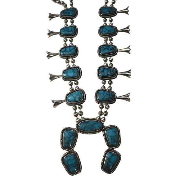 Vintage Squash Blossom 80s Goldette NY Native American Naja Large Faux Turquoise - Picture 5 of 9